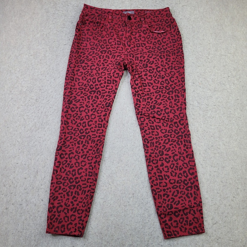 DL1961 Jeans Florence Ankle Instasculpt Skinny Womens 29 Red Leopard Print NEW